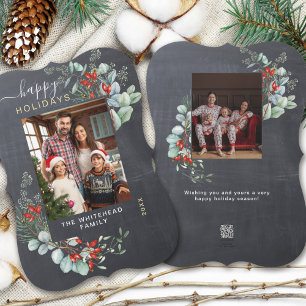 Moderne schoolbord botanische Kerst foto Feestdagenkaart