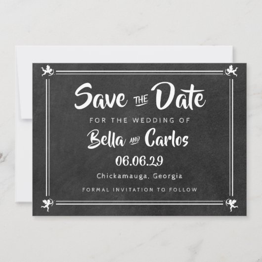 Moderne schoolbord Cupido's Save the Date Kaart (Voorkant)