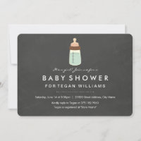 Moderne schoolbord & fles baby shower uitnodiging