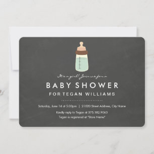 Moderne schoolbord & fles baby shower uitnodiging