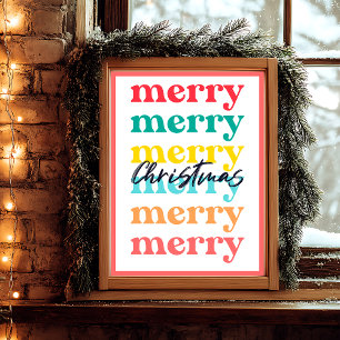 Moderne Schoon Kleurig Rood Wit Prettig Kerstfeest Poster