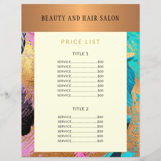 Moderne schoonheidssalon service menu promotionele (Voorkant)