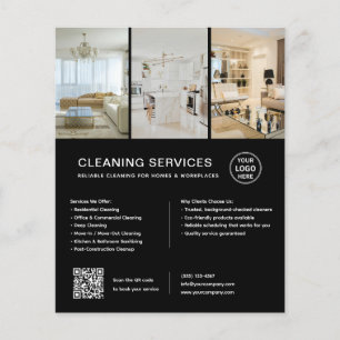 Moderne Schoonmaakdiensten Zwarte QR Zakelijk Flyer