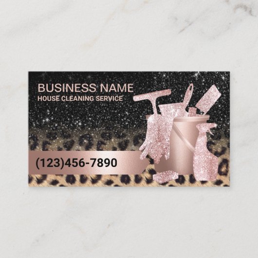 Moderne schoonmaakluipaard en Roos Gold Glitter Visitekaartje (Voorkant)