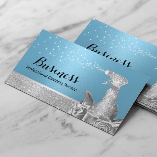 Moderne schoonmaakservice Blauw & Zilver Bloemensp Visitekaartje