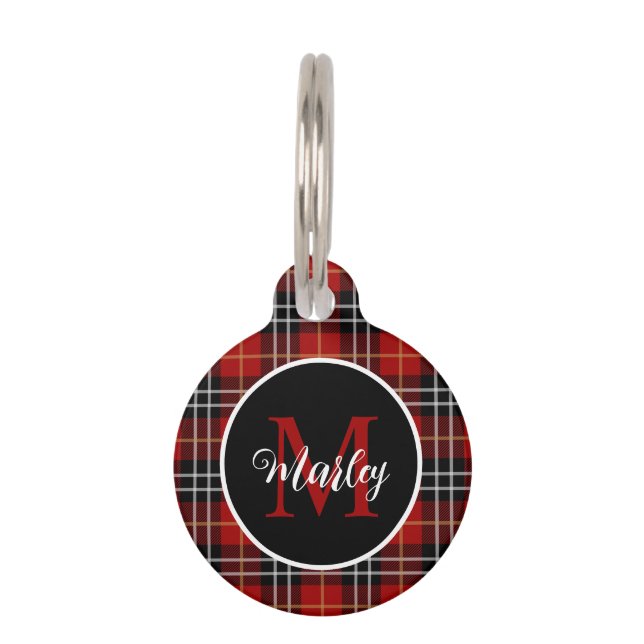 Moderne Schotse Plaid Monogram Naam Persoonlijk  Huisdierpenning (Voorkant)
