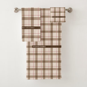 Moderne Schotse tartan beige brown red Bad Handdoek