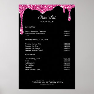 Moderne Schwarz-Roze Glitter Prijslijsten Poster