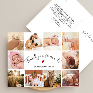 Moderne Script 10 Foto Collage Nieuwe Baby Bedankt Briefkaart