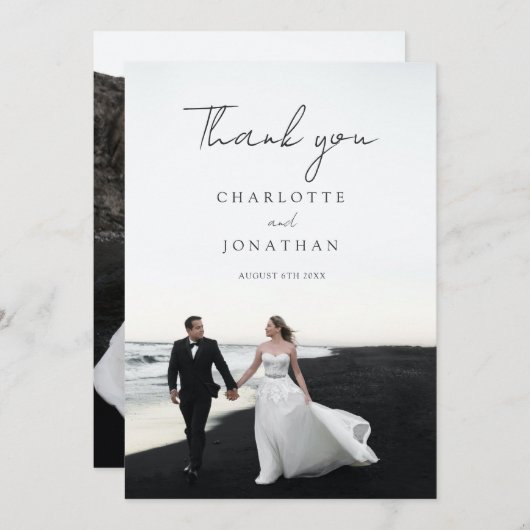 Moderne Script 2 Foto's Weddenschap Hartelijk dank Bedankkaart (Voorkant / Achterkant)