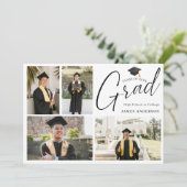 Moderne Script 4 Foto Collage Afstudeerfeest Kaart (Staand voorkant)