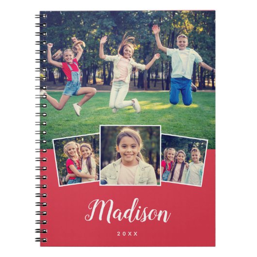 Moderne script aangepaste naam Cool 4 foto collage Notitieboek (Voorkant)