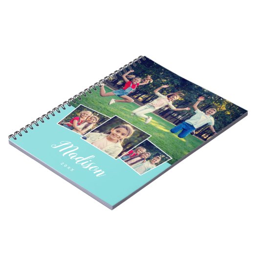 Moderne script aangepaste naam Cool 4 foto collage Notitieboek (Linkerzijde)