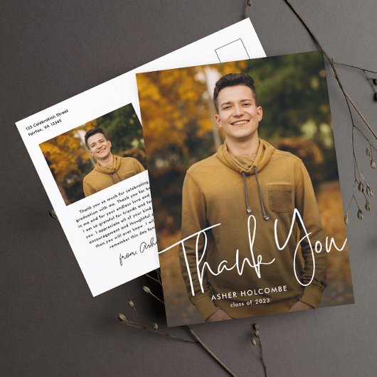 Moderne Script Afstudeerfoto Afstudeer Dankjewel Briefkaart