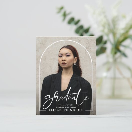 Moderne Script Afstuderen Photo Arch Afstudeerfees Briefkaart (Staand voorkant)