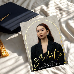 Moderne Script Afstuderen Photo Arch Afstudeerfees Folie Uitnodiging Briefkaart