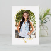 Moderne Script Arch Foto Blauw Afstudeerfeest Folie Uitnodiging (Staand Voorkant)