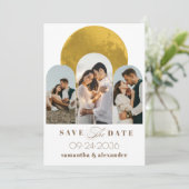 Moderne Script Arch Hemelse Maan 3 Foto Elegant Save The Date (Staand voorkant)