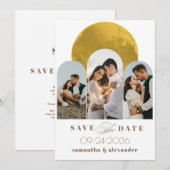 Moderne Script Arch Hemelse Maan 3 Foto Elegant Save The Date (Voorkant / Achterkant)