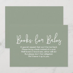 Moderne Script Baby Shower Boek Verzoek Sage Groen Informatiekaartje