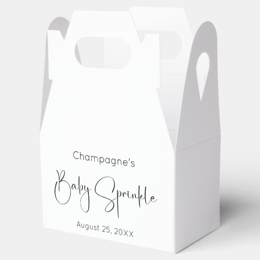 Moderne Script Baby Sprinkle Favoriet Boxes Bedankdoosjes (Geopend)