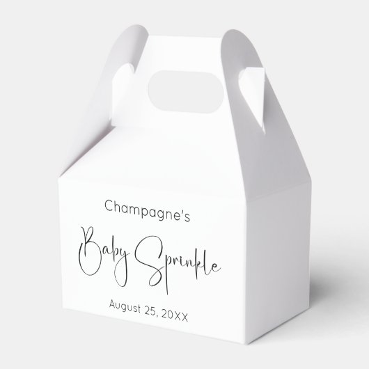 Moderne Script Baby Sprinkle Favoriet Boxes Bedankdoosjes (Voorkant Zijde)