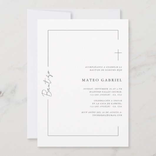 Moderne Script Bautizo Uitnodiging in het Spaans (Voorkant)