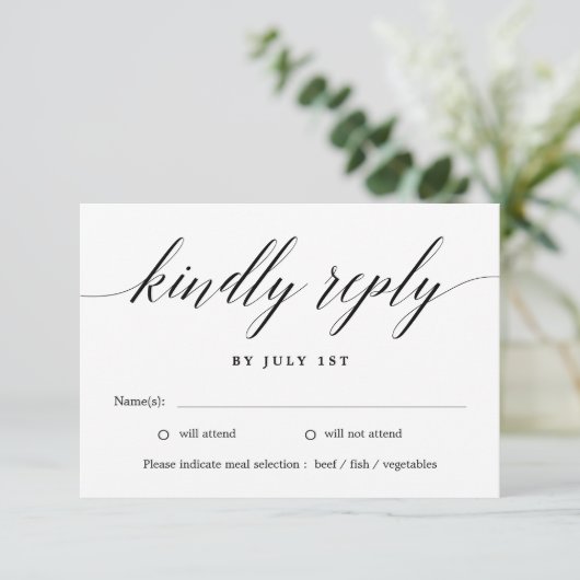 Moderne Script BEWERKBARE KLEUR RSVP Card MSC Bedankkaart (Staand voorkant)