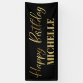 Moderne Script Black Gold Happy Birthday Spandoek (Verticaal)