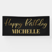 Moderne Script Black Gold Happy Birthday Spandoek (Horizontaal)