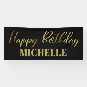 Moderne Script Black Gold Happy Birthday Spandoek