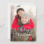 Moderne Script Black White Merry-kerstfoto Feestdagenkaart (Voorkant)