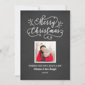 Moderne Script Black White Merry-kerstfoto Feestdagenkaart (Achterkant)