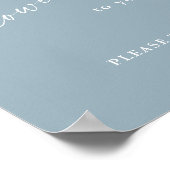 Moderne Script Blauwe Baby Shower Poster (Hoek)