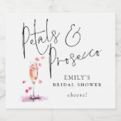 Moderne Script Bloemblaadjes Prosecco Proost Bruid Sparkling Wijnetiket (Enkel label)