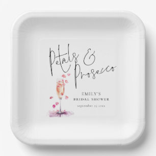 Moderne Script Bloemen en Prosecco Bruiloftsfeest Papieren Bordje