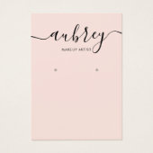 Moderne Script Blush Pink Earring Display Visitekaartje (Voorkant)