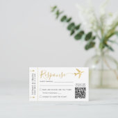 Moderne Script Boardingpas Ticket Mini QR RSVP Informatiekaartje (Staand voorkant)
