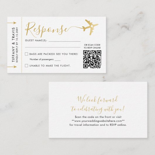 Moderne Script Boardingpas Ticket Mini QR RSVP Informatiekaartje (Voorkant / Achterkant)