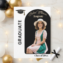 Moderne Script Boog Foto Afstuderen Minimaal Zwart Kaart