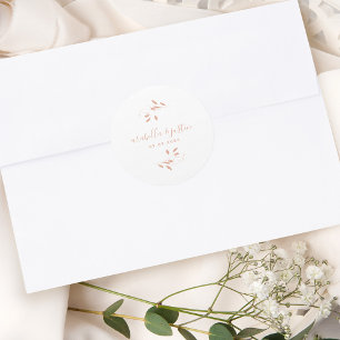 Moderne Script Botanische Stof Roze Huwelijk Ronde Sticker