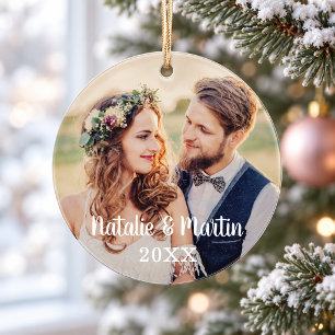 Moderne Script Bruid En Bruidegom Huwelijksfoto Ornament