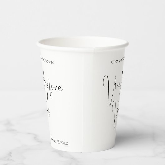 Moderne Script Bruidsbruiloft Vino Voor Beloften Papieren Bekers (Rechts)