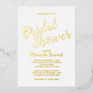 Moderne Script Bruiloft Bridal Shower Goud Folie Uitnodiging