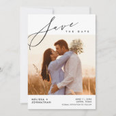 Moderne Script bruiloft ceremonie, diner viering Save The Date (Voorkant)