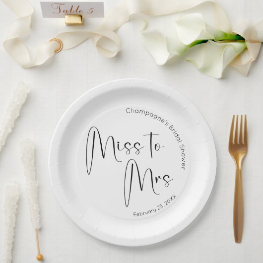 Moderne Script Bruiloft Feest Miss naar Mevrouw Papieren Bordje (Huwelijk)