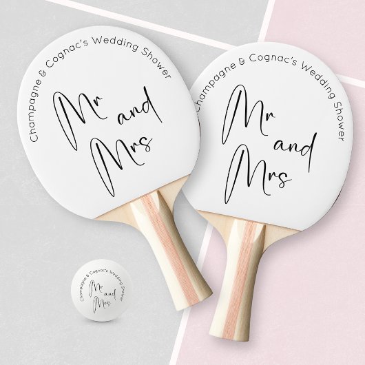 Moderne Script Bruiloft Feest Mr en Mrs Tafeltennisbatje