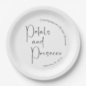 Moderne Script Bruiloft Feest Petals en Prosecco Papieren Bordje (Voorkant)