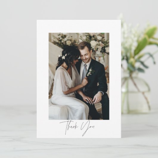 Moderne Script bruiloft foto dank u kaart (Staand voorkant)