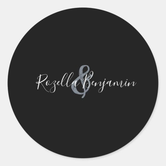 Moderne script bruiloft minimale klassieke ronde s ronde sticker (Voorkant)